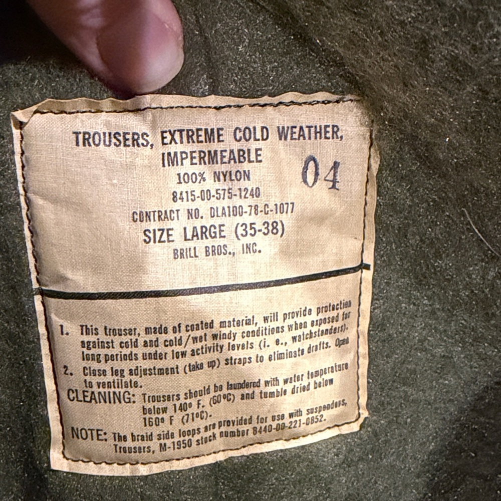 Mens vintage military issue extreme cold weather impermeable trousers - Picture 4 of 8